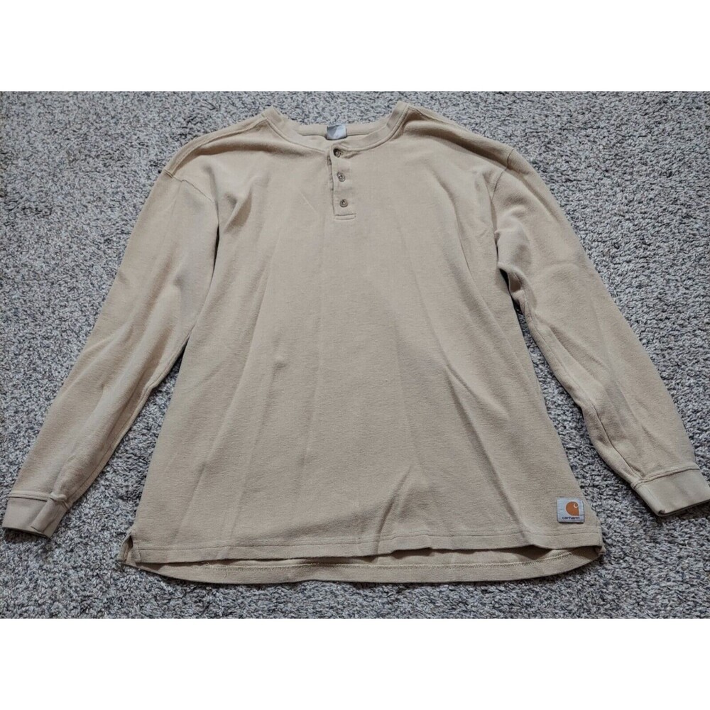 Carhartt Men's XL Textured Shirt Sweatshirt Top 100% Cotton Long Beige Yellow